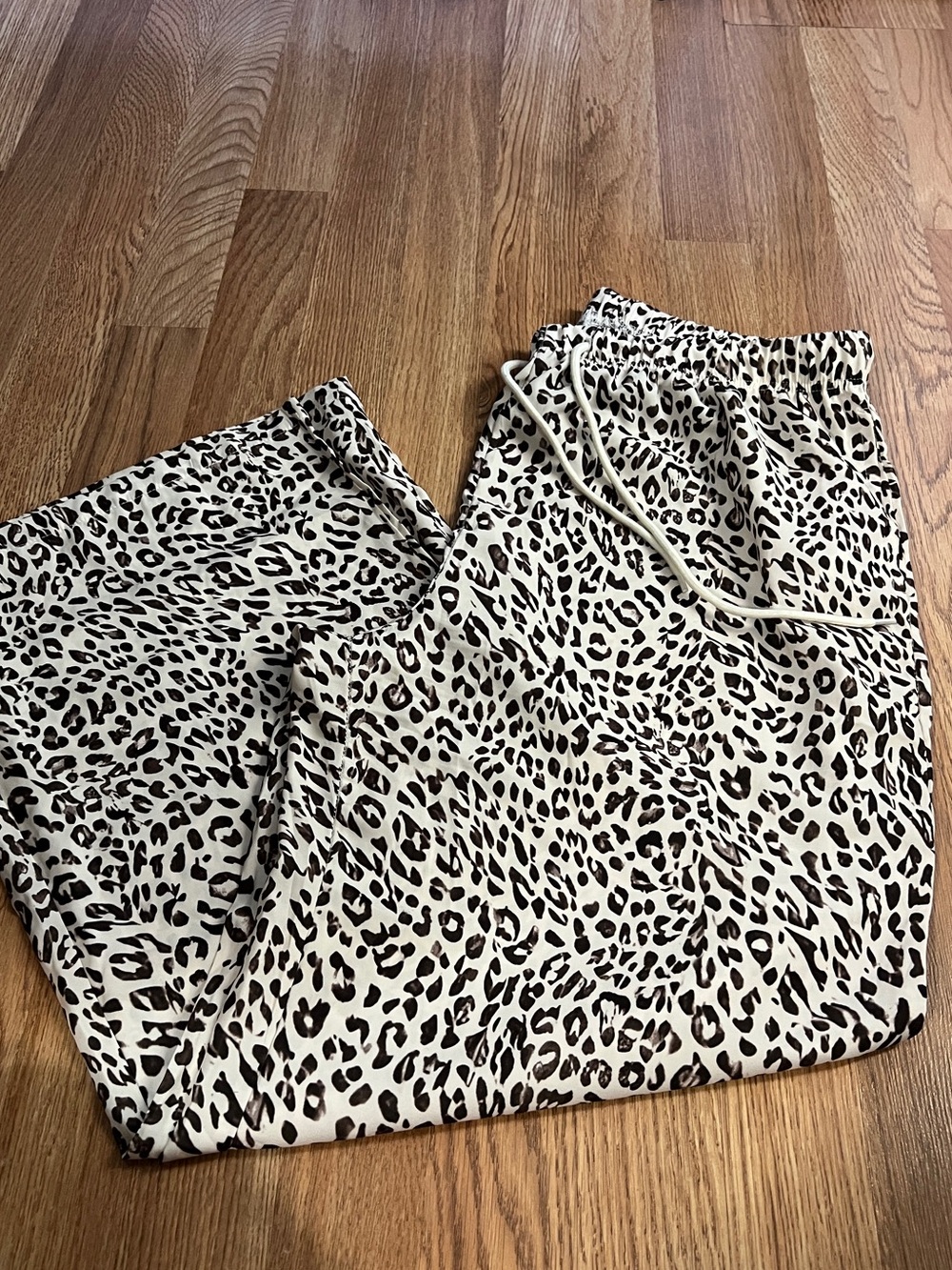 Leopard Print Drawstring Pants - Black & Cream